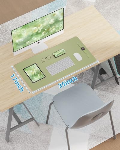 AFIING Leather Desk Pad Protector,Mouse Pad,Office Desk Mat, Non-Slip PU Leather Desk Blotter,Large Desk mat,Waterproof Keyboard mat for Office/Home/Decor (Olive Green,35"" x 17"") - Image 7