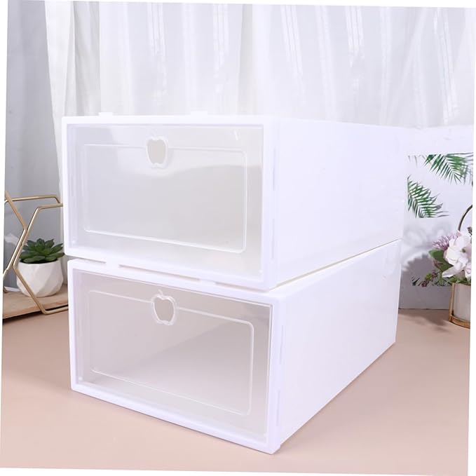 6pcs Thickened Transparent Shoe Organizer Boxes Stackable Drawer Type Shoe Holder for Sneakers and Boots PP Material Protective Storage for Closet White Frame Color