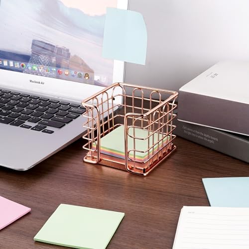 Rose Gold Sticky Note Holder - Aesthetic Mesh Metal Memo Pad Dispenser for 3x3 Inch Self-Stick Notes - Cute Desk Accessories Organizer for Women, Office, Classroom & Home Decor - Image 6