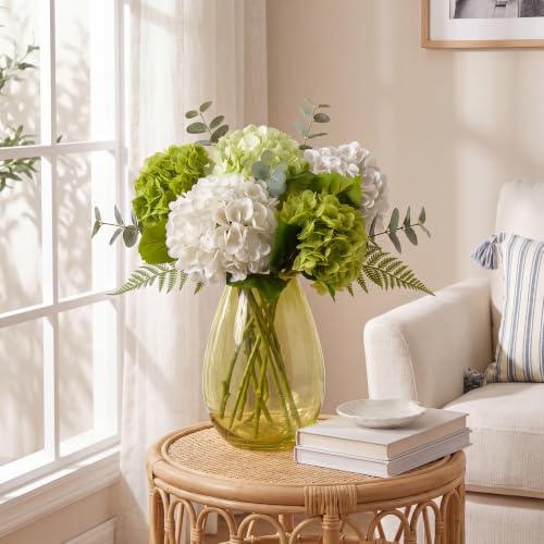 Pinkpum White & Green Hydrangea Artificial Flowers with Fens & Eucalyptus - Image 7