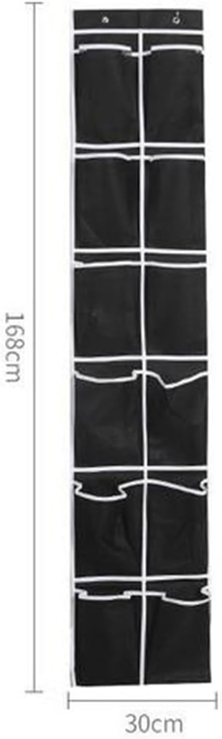 Over The Narrow Door Shoe Organizer With 12 Pockets Hanging Closet Door Space Saving Hanging Shoe Holder For Maximizing Shoe Storage(Black), 168x30cm