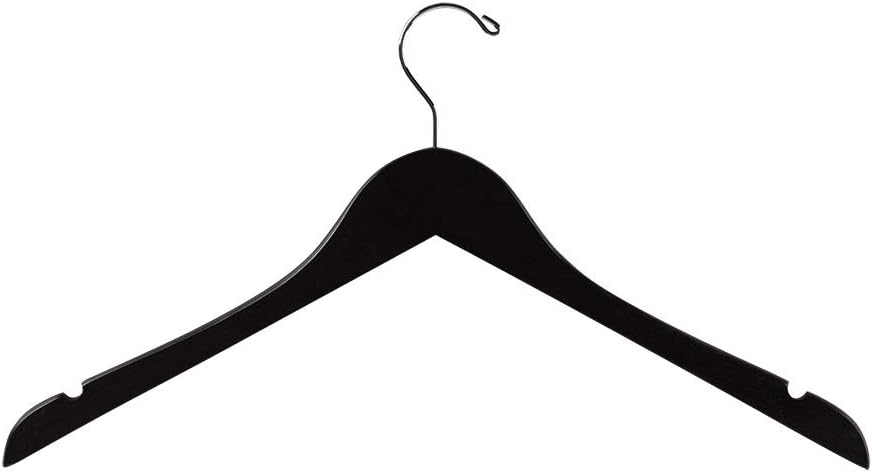 SSWBasics 17" Black Wooden Dress Hangers - Case of 50, Modern, Elegant Wooden Design
