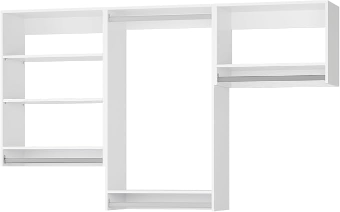 Modular Closet, 96" Wide Organizer With Hanging Shelves, Wood Tower Storage for Walk In Closets, Wall Mounted White Wardrobe Organizer