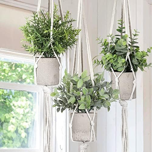 Artificial Plants 3 Pack Mini Fake Plants Fake Hanging Plants Artificial Decor with 3 Macrame Plant Hangers Decorative Plants Faux Hanging Plants Greenery Decor for Wall Kitchen Bathroom Home Office - Image 7