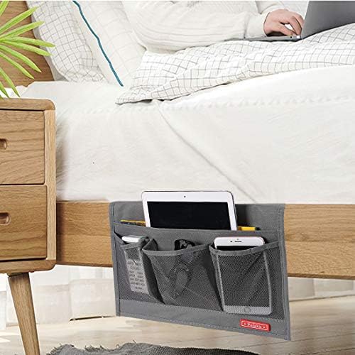 Bedside Caddy,Bedside Organizer Caddy Under Mattress,Holds Magazines,Books (4 Pockets-Grey) - Image 7