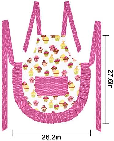 Claswcalor 100% Cotton Cupcake Pattern Aprons, Cute Baking Apron Adjustable Kitchen Apron for Women - Image 7