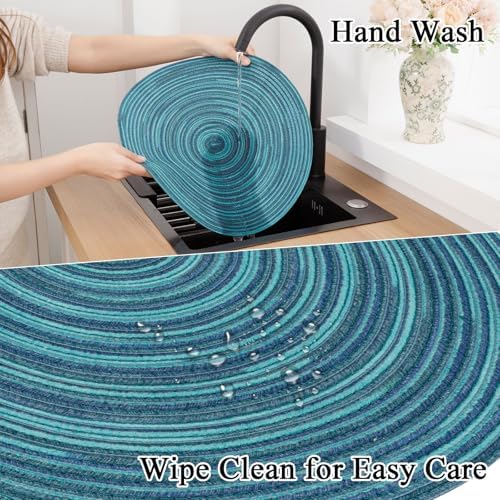 SHACOS 15 inch Round Placemats Set of 4 Variegated Multicolor Place Mats Cotton Polyester Braided Non Slip Washable Heat Resistant Table Mats for Home Wedding Dinner Party Table Decor, Rainbow Teal - Image 7