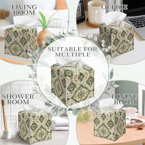 Vintage Baroque Art Print Tissue Box Holder, Gold Sage Green Leather Tissue Box Cover Square, Paper Napkins Everyday Dispenser for Bathroom Night Stands Kitchen Office Home Decor - Image 6