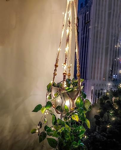 Comtelek Fake Hanging Plants with Lights Artificial Plants for Home Decor Macrame Plant Hanger with Fake Vines Faux Hanging Planter for Wall Ceiling Bedroom Bathroom Kitchen Office Boho Decor Indoor - Image 7