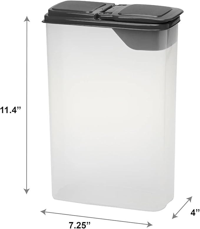 Small Cereal Dispenser, Clear Plastic, Gray Lid, 16-Cups (1 Each) 7.25" x 4" x 11.25"