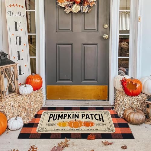 Fall Front Welcome Door Mat Outdoor Entrance, Pumpkin Patch Autumn Door Mats Outside Entrance Fall Porch Mat Doormat Outdoor Mats for Front Door, 17"x30" - Image 7