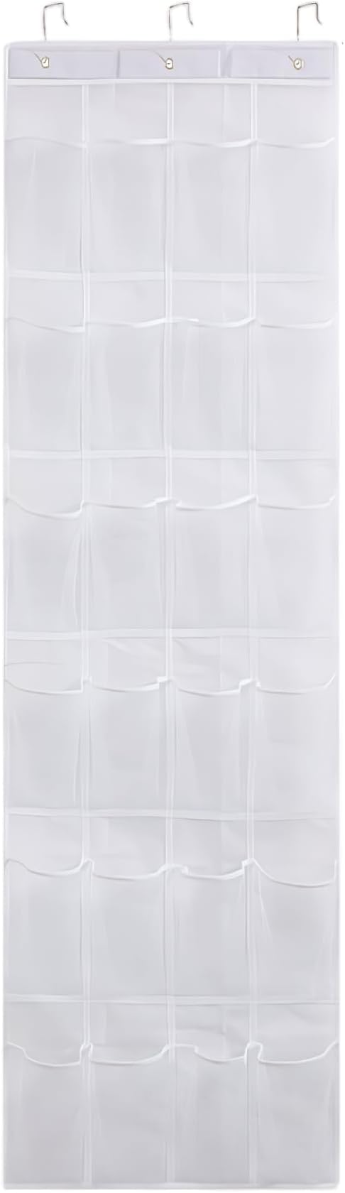 Shoe Hanger for Door, 24 Mesh Pocket Over the Door Organizer, Space Saving Hanging Storage Holder (64x19 Inch, White)