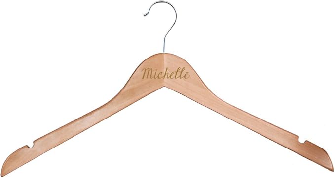 Personalized Wedding Party Maple Hanger, 17", Notched Shoulders/Swivel Hook