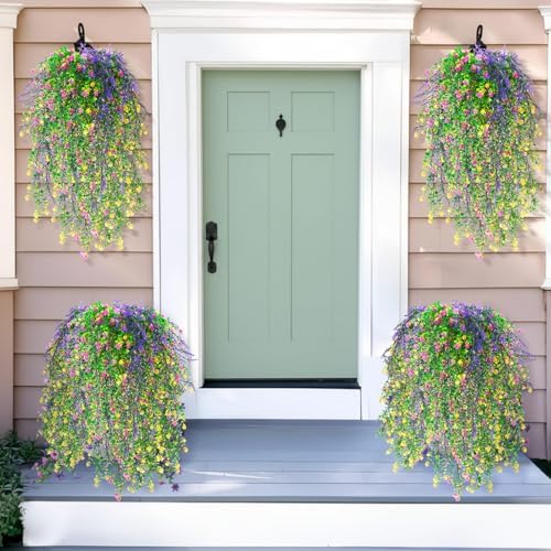 6 Pcs Fall Artificial Hanging Flowers Outdoor, Light Color - Image 6