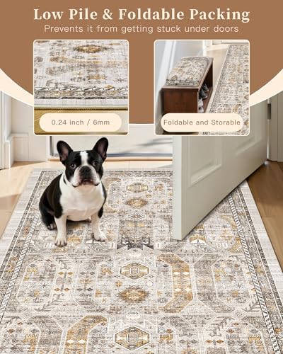 Madane Washable Runner Rugs 2x10 Long for Hallway Kitchen, Brown/Gold - Image 6