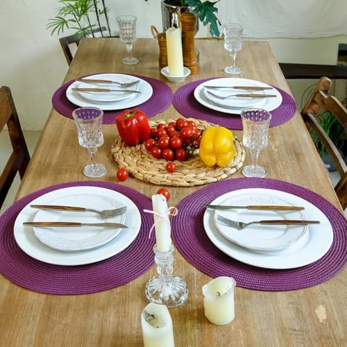 FunWheat Round Braided Placemats Set of 4 Table Mats for Dining Tables Woven Washable Non-Slip Place mats 15 inch(Purple,4pcs) - Image 6