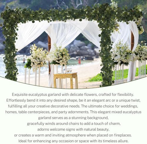 Eucalyptus Garland, 6Pcs 6FT Green Flower Garland Decor, Spring Summer Artificial Faux Eucalyptus Leaves Greenery Vines for Table Runner Wedding Arches Mantle Centerpieces Backdrop Decorations - Image 6