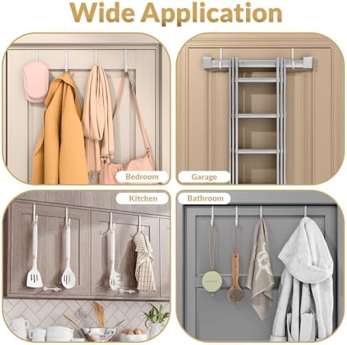 Over the Door Hooks, 4 Pack Heavy Duty Over Door Hanger with Non-Slip Rubber, Door Hooks for Hanging Towels, Coats, Bags, Space Saving Door Hanger Organizer for Living Room,Bathroom, Bedroom - Image 7