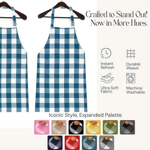 Buffalo Gingham Check Kitchen Bib Aprons, 2 Pack, 100% Cotton, Adjustable, Washable for Cooking, Baking - Image 7