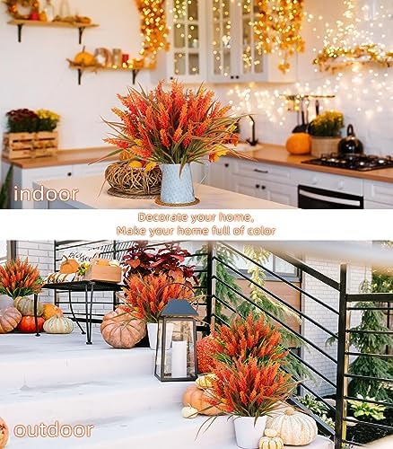 RECUTMS 12Pcs Artificial Fall Mum Flower Plant Outdoors Faux Plastic Shrub - Image 6