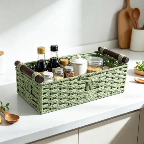 2PCS Toilet Basket Tank Topper - Paper Rope Toilet Paper Basket with Handle - Image 7