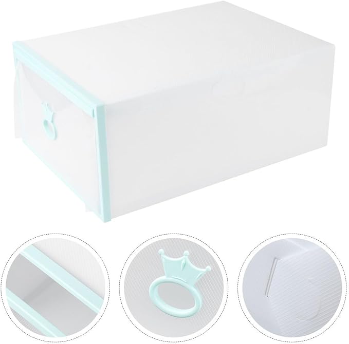 Drawer-style Shoes Box 33x23x14cm Thick Plastic Shoe Organizer with Colored Frame Stackable Portable Storage Container for Men and Women Easy Assembly for Closet and Entryway