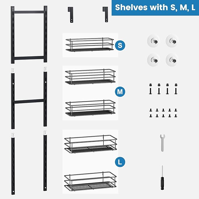 5-Tier Over the Door Pantry Organizer,Cabinet Door Organizer,Kitchen Pantry Door Organizers and Storage,Over the Door Spice Rack,Behind the Door Storage,Door Hanging Organizer,Black