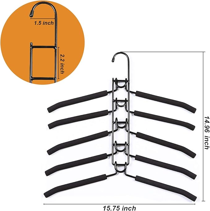Clothes Hangers Space Saving: 2 Pack 5 in 1 Multi Layer Hangers Non-Slip Foam Padded Heavy Duty Thick Hanger Closet Organizers and Storage for Coat Sweater Suit T-Shirt…