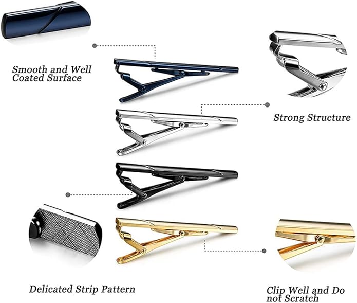 Mens Classic Tie Clips Long Styles Tie Pins Minimalist Necktie Tie Bar Clasp Clip Clamp Pins Gift For Men Business Party Wedding Best Gift and Daily Life(Gold)