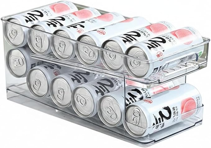 Stacking Can Dispenser, Gravity Fed Beverage Organizer Rack for Refrigerator, Clear PP Plastic Storage for Soda Cans and Bottles