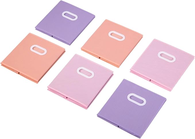 Stero Fabric Storage Bins 6 Pack Fun Colored Durable Storage Cubes with Plastic Handles Foldable Cube Baskets for Home, Kids Room, Closet and Toys Organization Multi Colored