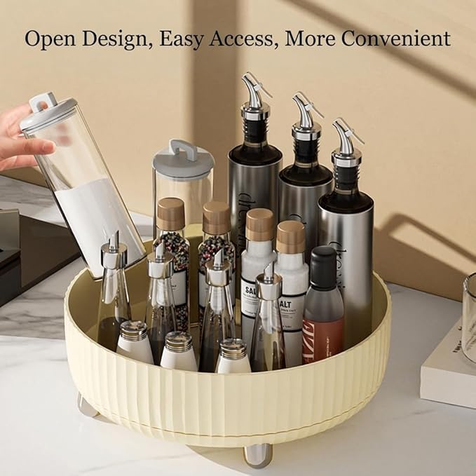360°Rotating Organizer,Lazy Cosmetic Perfume Storage Organizer,Large-Capacity Round Display Box,Suitable for Bathroom Countertops,Dressers (Cream White-Trumpet)