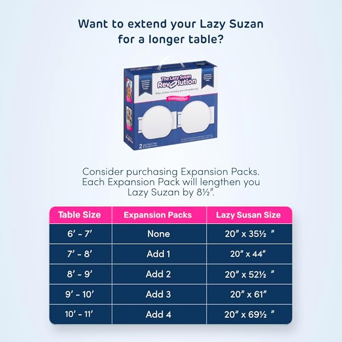 White- The Lazy Susan Revolution - The First Patented Lazy Susan Turntable Expandable for Rectangular & Oblong Tables - Kitchen & Dining Tables - Great Gift! Parties & Gatherings