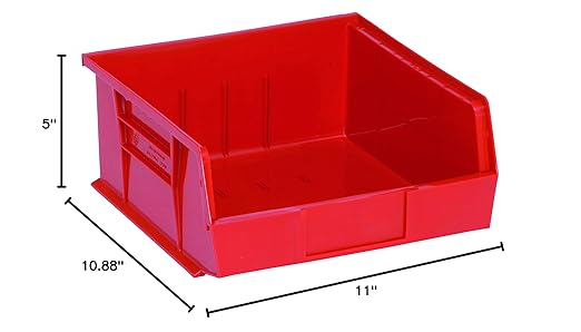 QUANTUM STORAGE SYSTEMS K-QUS235RD-4 4-Pack Ultra-Stack and Hang Bins, 10-7/8 inch x 11 inch x 5 inch, Red
