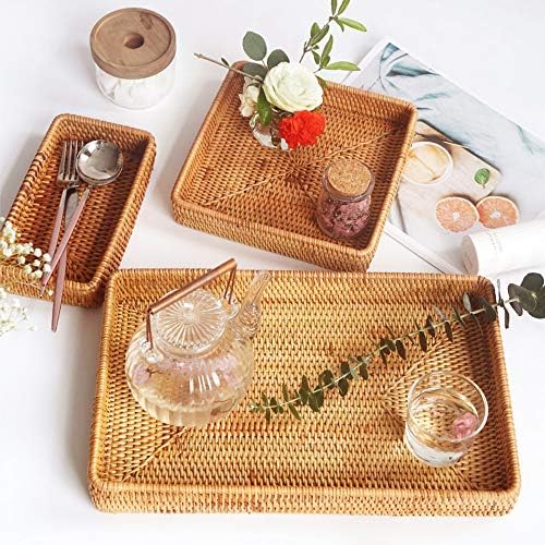 i-lan Rattan Serving Tray Set of 3, Rectangular Wicker Trays, Natural Brown - Image 7