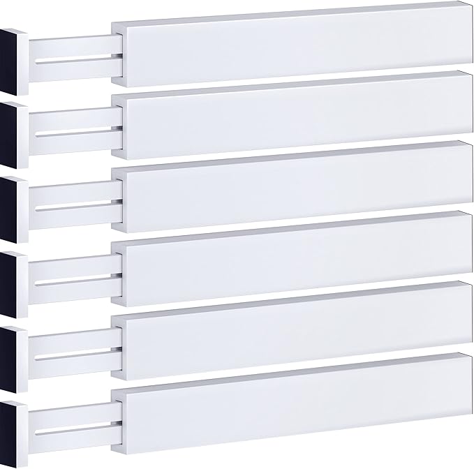 6-Pack Drawer Dividers - 2.6 Inches High, Adjustable 16 to 22 Inches Bamboo Drawer Organizer, Large Expandable Separator for Clothes, Dresser, Bedroom, Bathroom, Baby, Office, Kitchen Utensils, White