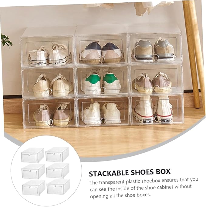 Ciieeo 6pcs Plastic Shoes Box Stackable Storage Containers for Sneakers Organizing Storage Boxes Lids