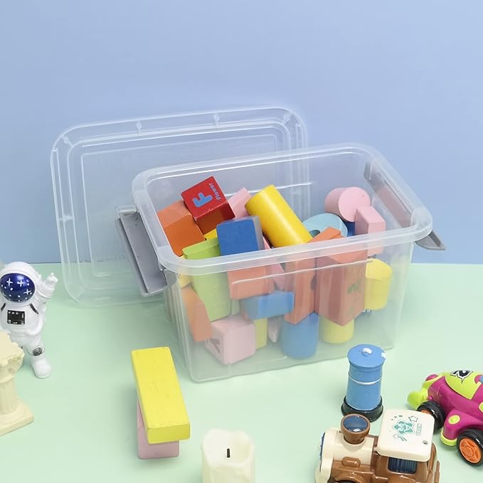 Sandmovie 3 Quart Small Plastic Storage Bin, Clear Storage Latch Box with Lids, 6 Packs