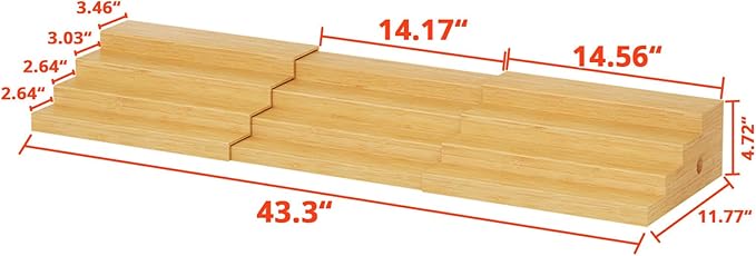 4-Tier Extra-Long Expandable Can Rack, Adjustable Bamboo Organizer for Pantry, Can Storage Holder for Pantry Shelf & Countertop, Large Capacity Holds 60 Cans (3.75oz), Patent Pending
