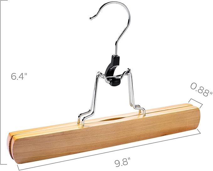 HOUSE DAY Wooden Pants Hangers 20 Pack, Non Slip Wood Skirt Hangers, Smooth Finish Wood Jeans Hanger, Clamp Hanger for Skirts, Slacks, with 360° Swivel Hook
