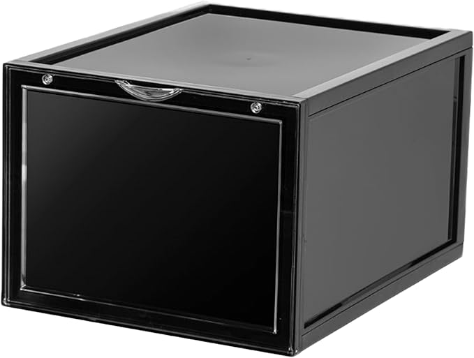 SPACECRAFTERS Shoe Boxes Black Plastic Stackable with Magnetic Door, Foldable Shoe Organizer, Shoe Storage Organizer with Lid, Stackable, Open Towards on the Side, 1 Pack