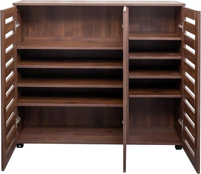 Shoe Cabinet, 5-Tier Shoe Storage Cabinet with Adjustable Shelves, Wooden Shoe Rack Organizer with Louvered Doors for Entryway, Hallway, Bedroom, Living Room