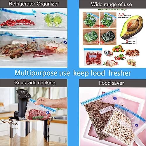 Sous Vide Bags 31 Pcs (24 Pcs Vacuum Zipper Bags & 2 Seal Clips & 5 Air Valves),Reusable BPA Free Vacuum Sealer Bags Vacuum Food Storage Bags for Cooking/Food Storage/Microwave Heating - Image 6