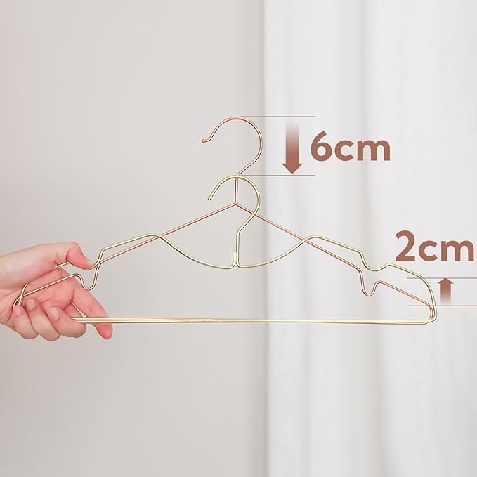 20 Pack Heavy Duty Metal Steel Wire Clothes Hanger, Ultra Slim & Short Neck Hanger,Space Saving Durable Non-Slip Felt Hangers, Closet Organizer for Home Dorm Laundry (Gold)