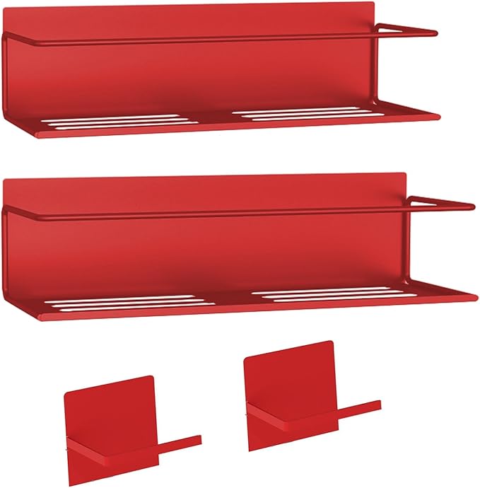 Magnetic Spice Rack For Refrigerator, Space Saving Magnetic Shelf For Fridge Red 2 Pack With Magnetic Paper Towel Holder