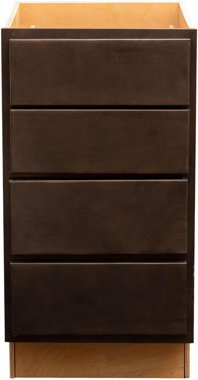 Quicklock RTA (Ready-to-Assemble) | Base Kitchen Cabinets - Shaker Style | Made in America (Espresso Stain, 18" Wx34.5 Hx24 D 4 Drawer)