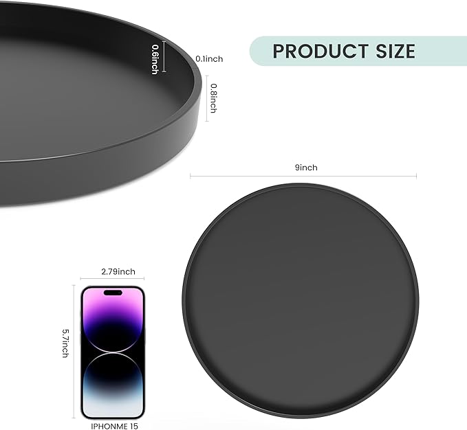 2 Pack 9" Bathroom and Vanity Tray, ABS Bathroom Counter Organizer, Coffee Table Decor for Perfume, Candles, Keys &More. Kitchen Countertop Organizer, Decorative Tray Soap Holder, Black