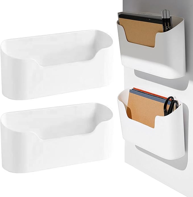 Adhesive Cabinet Door Organizer, Cabinet Door Organizer 2PCS Plastic Adhesive Storage Stackable Plastic Storage Box for Kitchen, Bathroom, White, Pantry