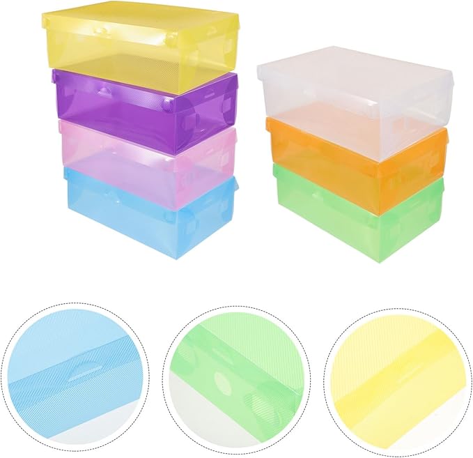 VILLCASE 7Pcs Stackable Plastic Shoe Storage Boxes with Lids Thickened Transparent Colored Shoe Organizer for Men Women Scratch-resistant Containers Space-saving Design