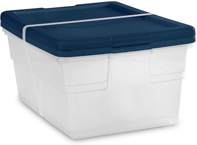 Sterilite 2 Pack Storage Boxes, Clear Plastic Stackable Bins with Lids, 16 Quart, Marine Blue